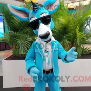 Cyan Okapi maskotdraktfigur...