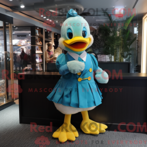 Cyan Duck maskotdraktfigur...