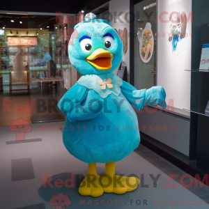 Cyan Duck maskotdraktfigur...