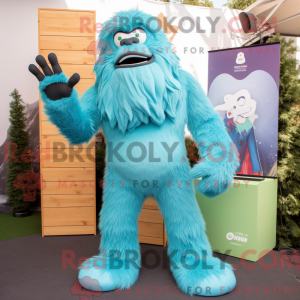 Cyan Sasquatch maskot...