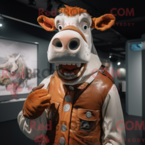 Fantasia de mascote Vaca Holstein enferrujada com colete e cintos - Mascotes da Vaca Holandesa - REBROKO_271570 - RedBrokoly.com