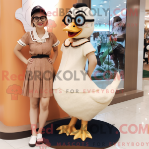Beige Swan maskot kostume...