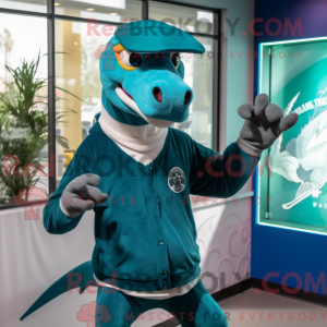 Blågrøn Deinonychus maskot...