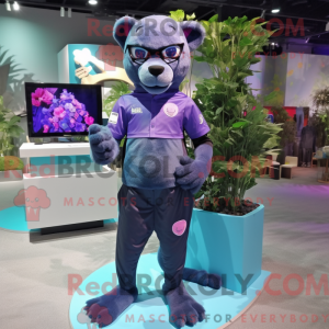 Fantasia de mascote pantera lavanda com bermuda e broches - Pantera Mascotes - REBROKO_271957 - RedBrokoly.com
