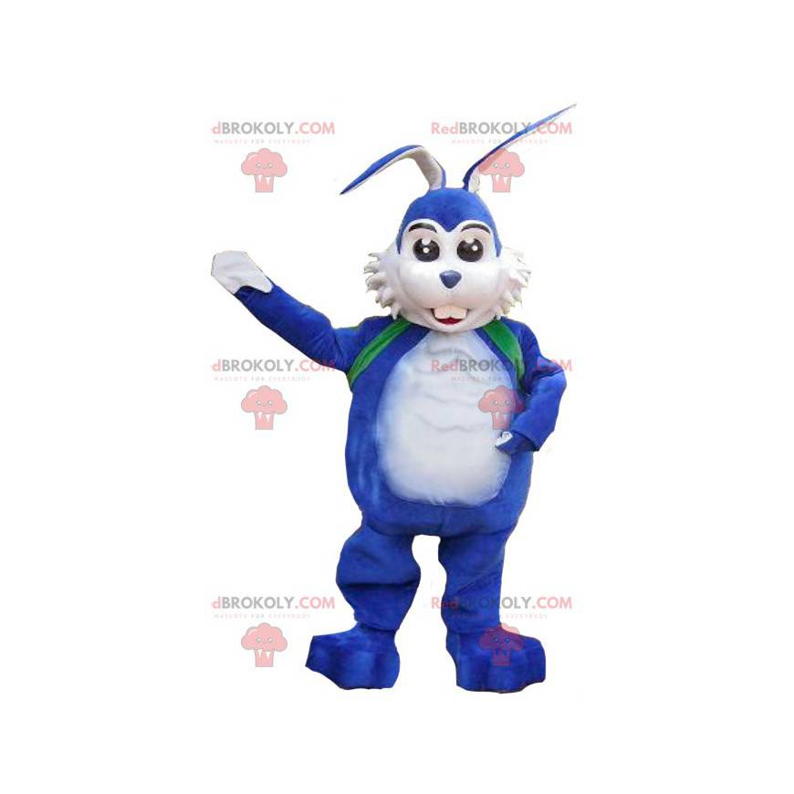Wit en blauw konijn mascotte - Redbrokoly.com