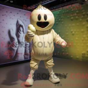 Fantasia de mascote de granada bege vestida com moletom e luvas - Mascotes de granadas - REBROKO_272379 - RedBrokoly.com