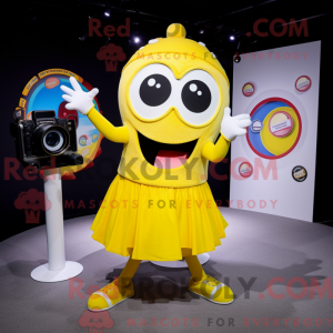 Geel camera-mascottekostuum...
