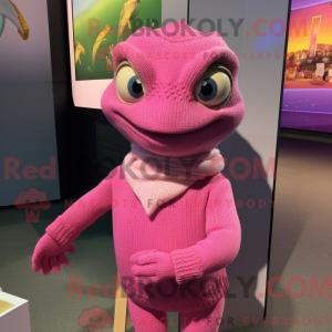 Rosa øgle-maskotdraktfigur...