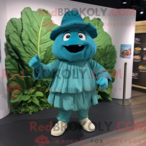 Kostýmová postava maskota Teal Cabbage Leaf v bermudách a pásku - Maskoti zelí - REBROKO_273252 - RedBrokoly.com
