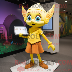 Yellow Elf maskot kostume...