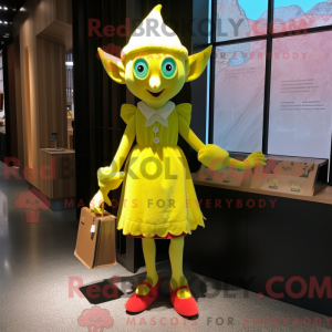 Yellow Elf maskot kostume...