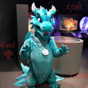 Cyan Dragon mascot costume...