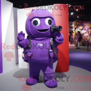 Fantasia de mascote câmera roxa com macacão e mochilas - Mascotes da câmera - REBROKO_273666 - RedBrokoly.com