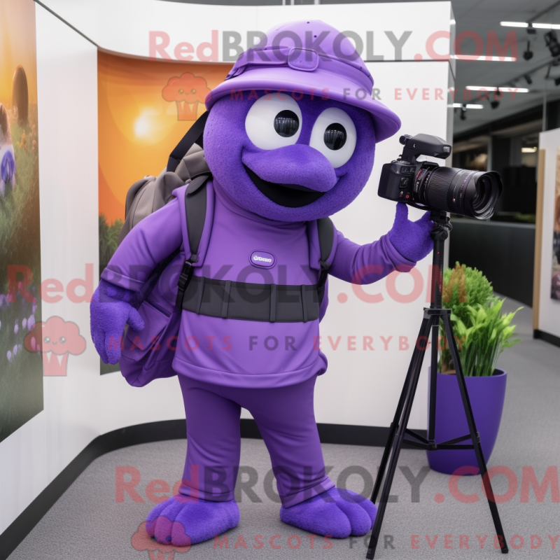 Fantasia de mascote câmera roxa com macacão e mochilas - Mascotes da câmera - REBROKO_273667 - RedBrokoly.com