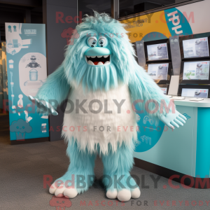 Cyan Yeti maskotdraktfigur...