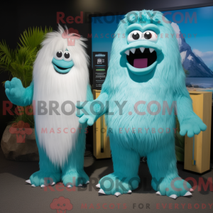 Cyan Yeti maskotdraktfigur...