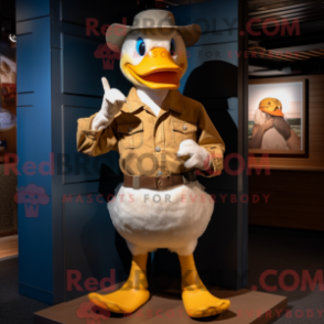 Fantasia de mascote de pato bege com calça flare e cintos - Mascotes de pato - REBROKO_273692 - RedBrokoly.com