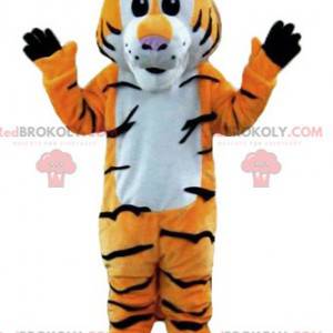 Mascote tigre laranja com listras brancas e pretas -