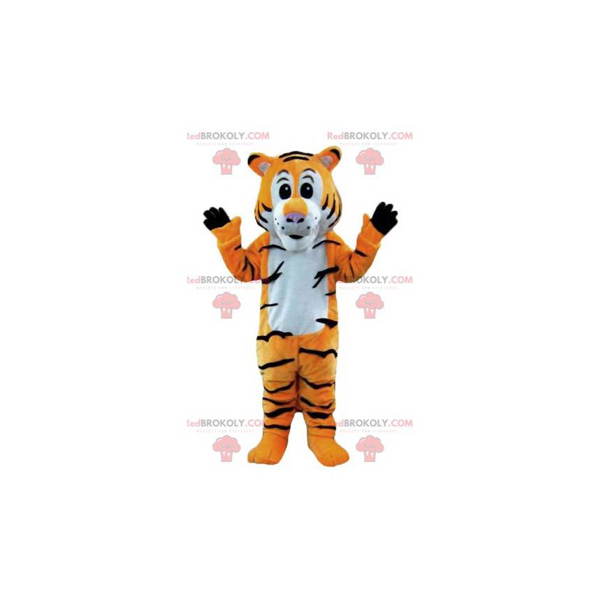 Arancione mascotte tigre a strisce bianche e nere -