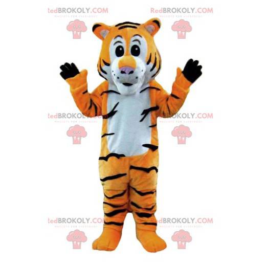 Oranje tijger mascotte wit en zwart gestreept - Redbrokoly.com