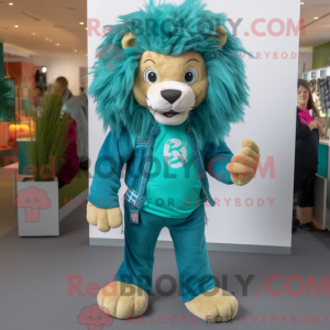 Blågrøn løve maskot kostume...
