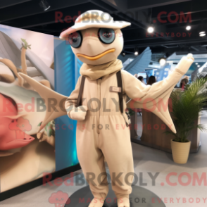 Fantasia de mascote de pterodáctilo bege com macacão e boinas - Mascotes pterodáctilos - REBROKO_273905 - RedBrokoly.com