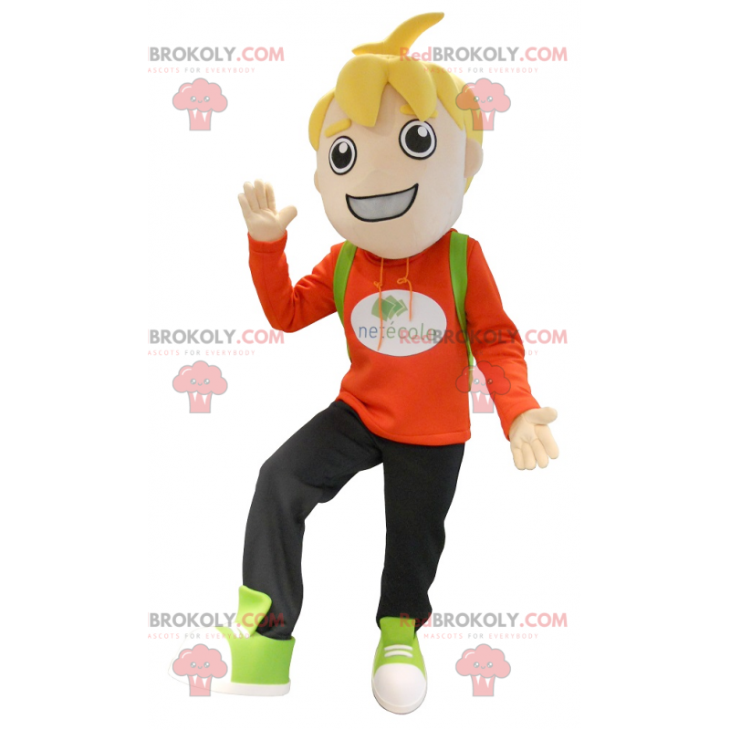 Kleine blonde schooljongen jongen mascotte - Redbrokoly.com