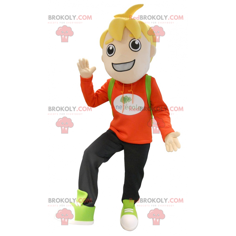 Malý blonďatý školák chlapec maskot - Redbrokoly.com Malý blonďatý školák chlapec maskot - Redbrokoly.com