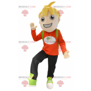 Kleine blonde schooljongen jongen mascotte - Redbrokoly.com