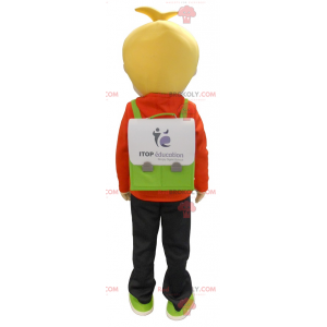 Kleine blonde schooljongen jongen mascotte - Redbrokoly.com