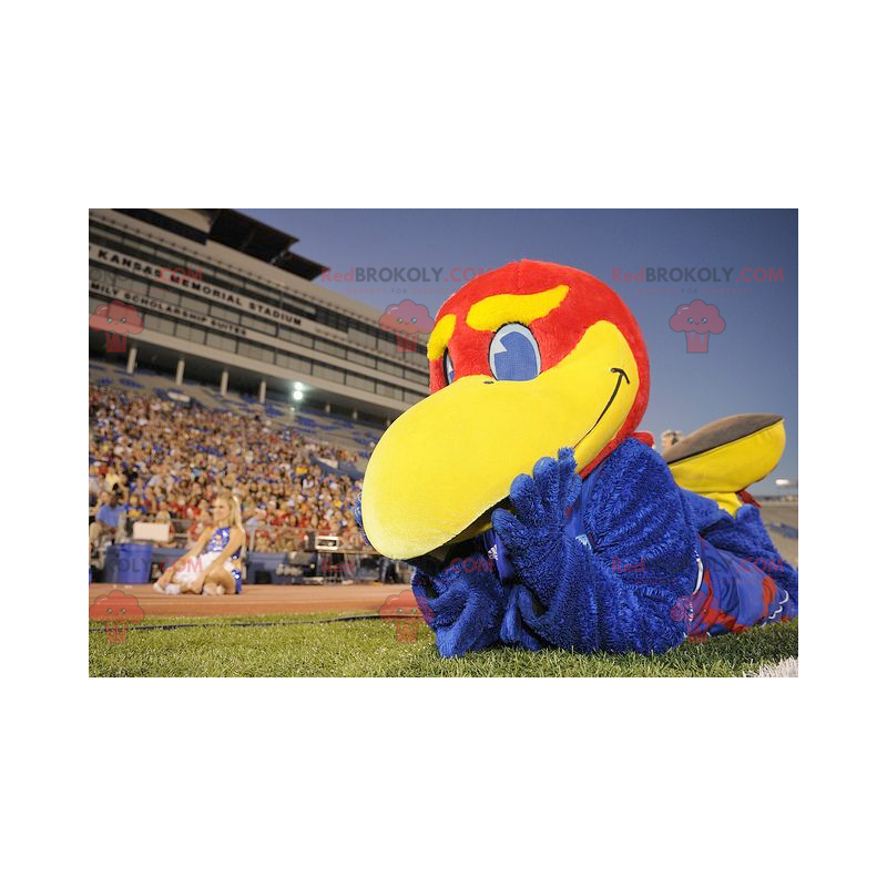 Mascot big blue red and yellow bird - Redbrokoly.com