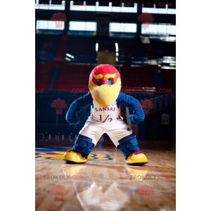 Mascot stor blå röd och gul fågel - Redbrokoly.com