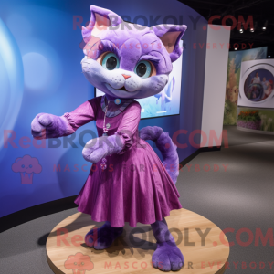 Paarse kat mascottekostuum...