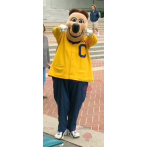 Mascote urso pardo em sportswear amarelo e azul - Redbrokoly.com