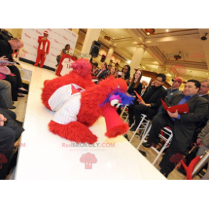 Mascotte de gros oiseau rouge bleu et blanc - Redbrokoly.com