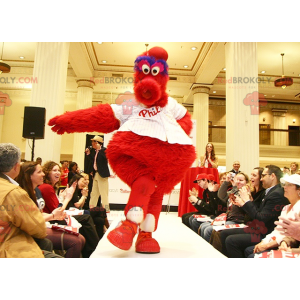 Mascotte de gros oiseau rouge bleu et blanc - Redbrokoly.com