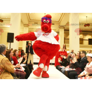 Mascotte de gros oiseau rouge bleu et blanc - Redbrokoly.com