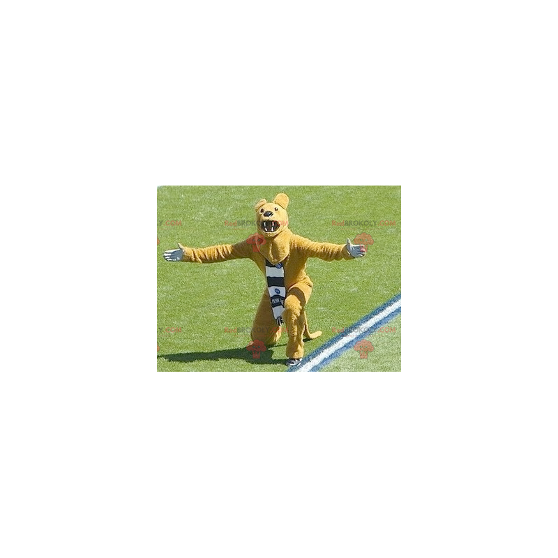 Mascote urso amarelo rugindo - Redbrokoly.com