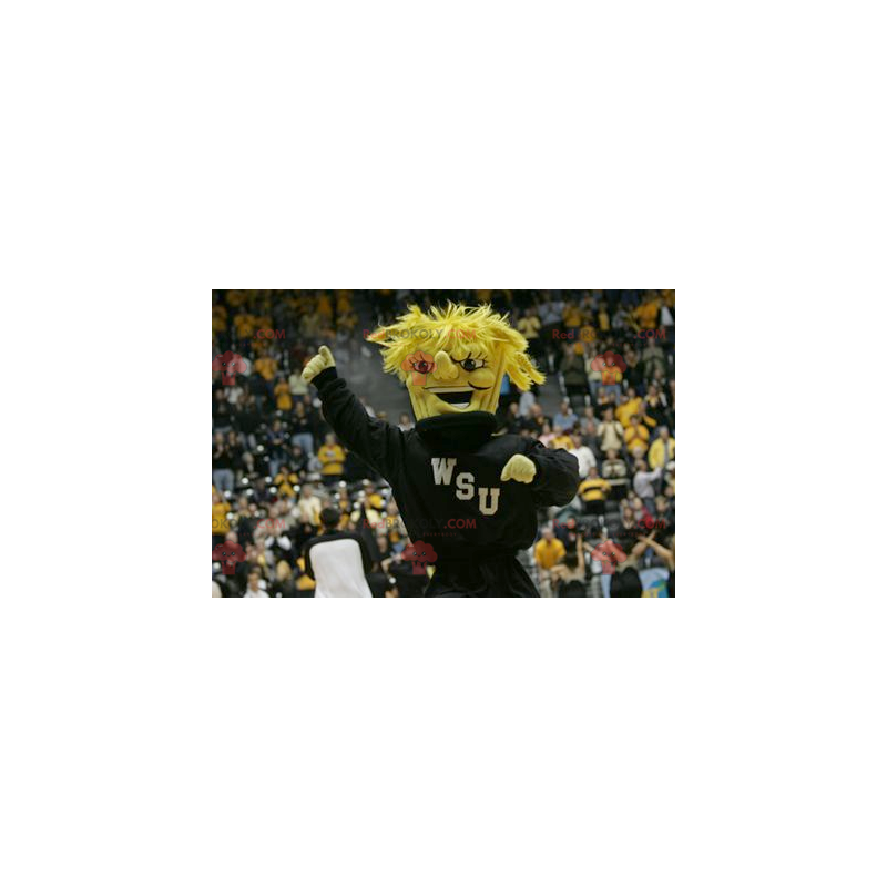 Mascotte de bonhomme jaune avec une tenue de sport noire - Mascotte de bonhomme jaune avec une tenue de sport noire -