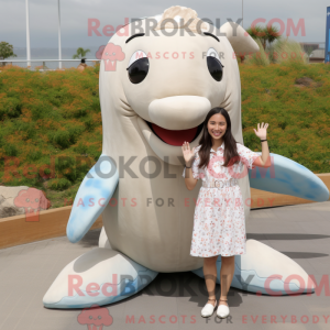 Beige Whale maskot kostume...