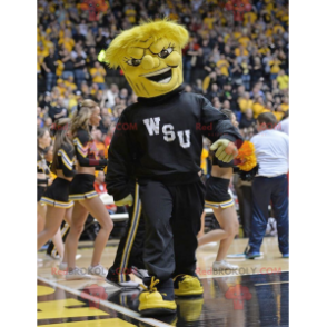 Yellow snowman mascot with black sportswear - Redbrokoly.com
