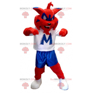 Red blue and white cat mascot - Redbrokoly.com