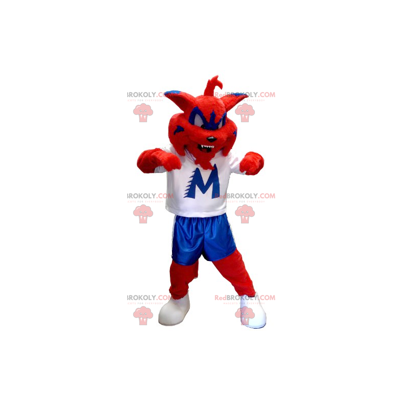 Maskot červená modrá a bílá kočka - Redbrokoly.com