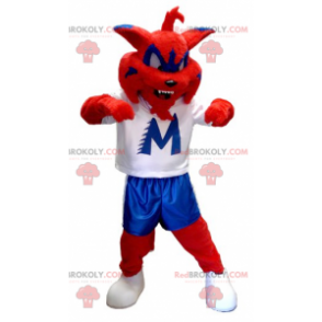 Maskot červená modrá a bílá kočka - Redbrokoly.com