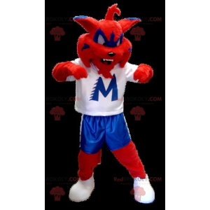 Maskot červená modrá a bílá kočka - Redbrokoly.com