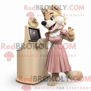 Beige ulvemaskotdraktfigur...