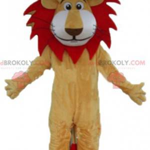 Mascota león beige rojo y blanco con una bonita melena -