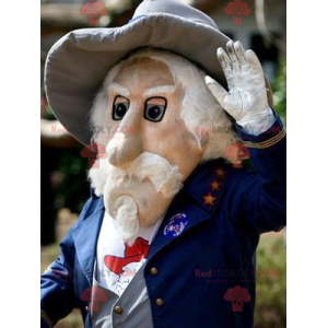 Mascotte de vieil homme barbu en costume bleu - Redbrokoly.com