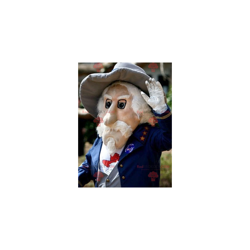 Mascot anciano barbudo en traje azul - Redbrokoly.com