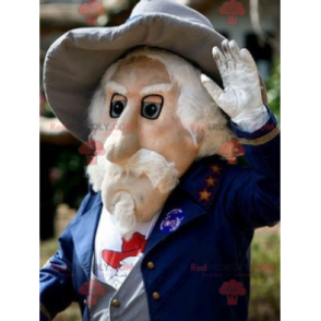 Mascot anciano barbudo en traje azul - Redbrokoly.com